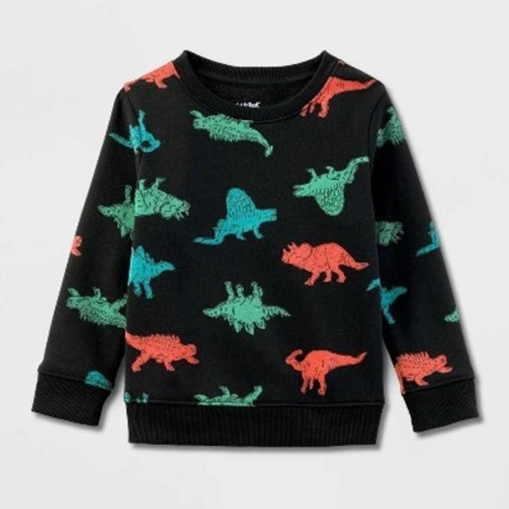 Cat & Jack Dinosaur Sweatshirt Toddler 18M Black NEW All Over Print Fleece